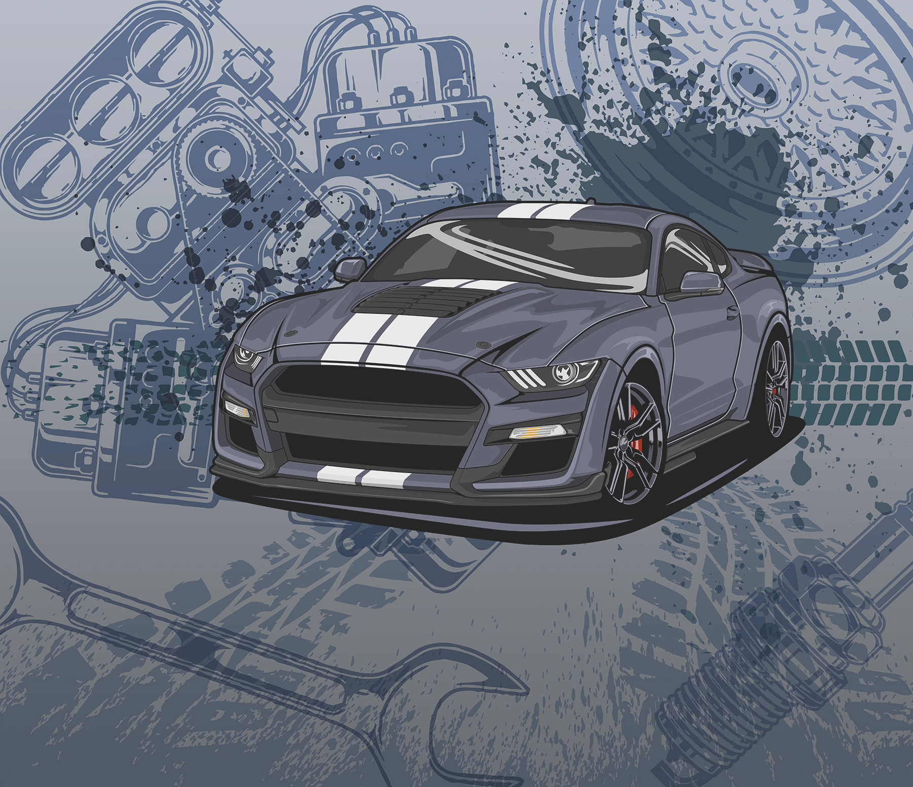 Un coche con llave inglesa y ruedas w01218p - Un coche con llave inglesa y ruedas