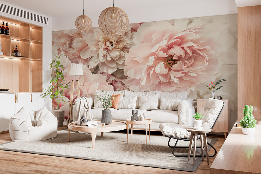 Un grupo de flores rosas