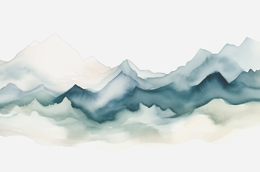 Una acuarela de montañas
