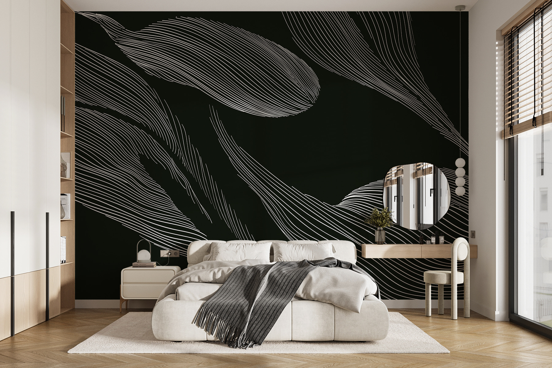 A white lines on a black background