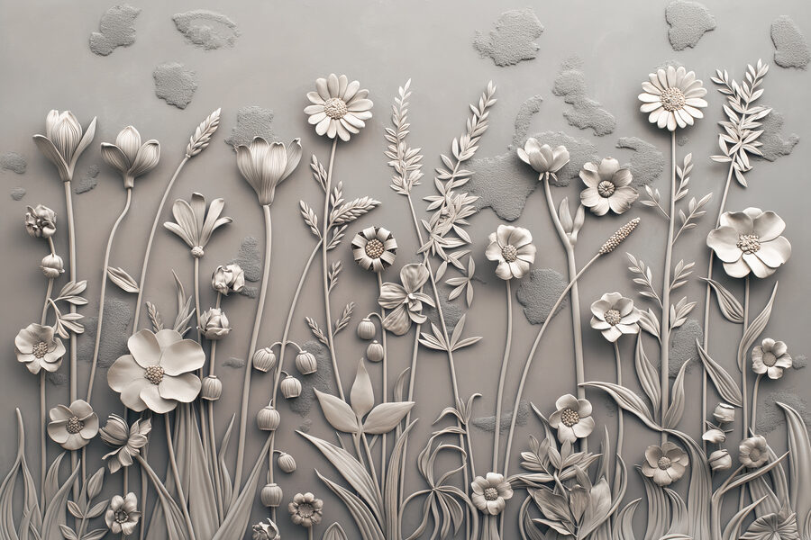 Arte mural con flores y plantas