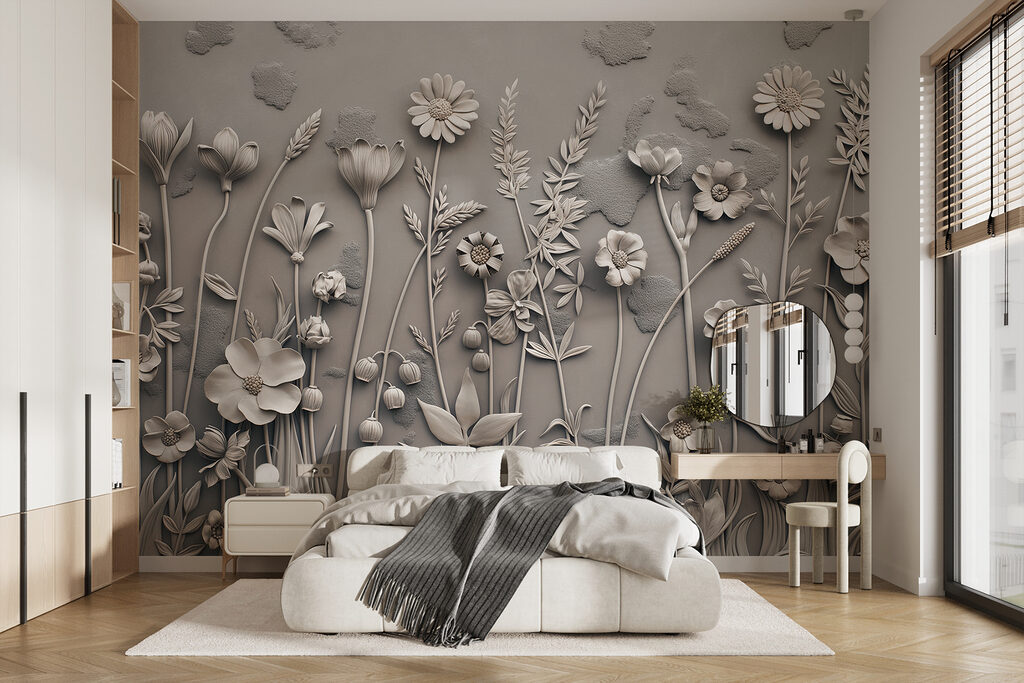 A wall art with flowers and plants A wall art with flowers and plants