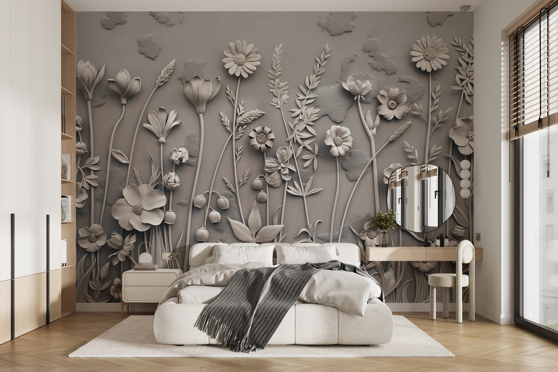 A wall art with flowers and plants A wall art with flowers and plants