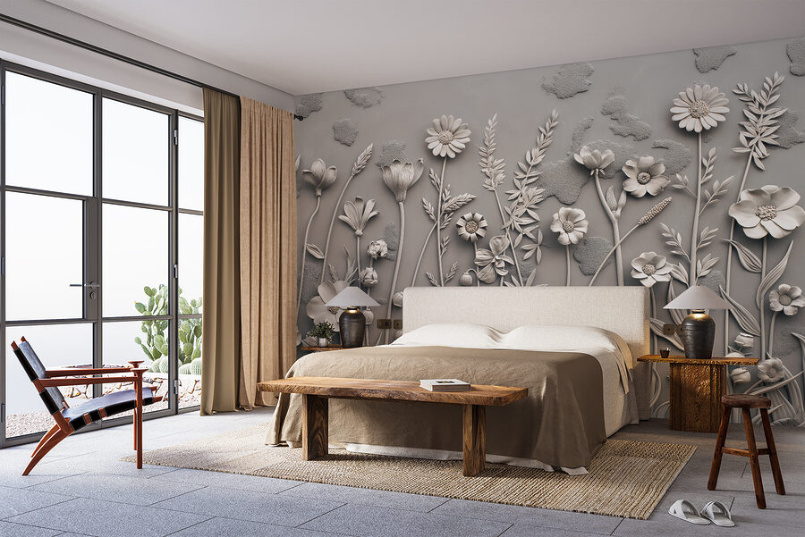 Arte mural con flores y plantas