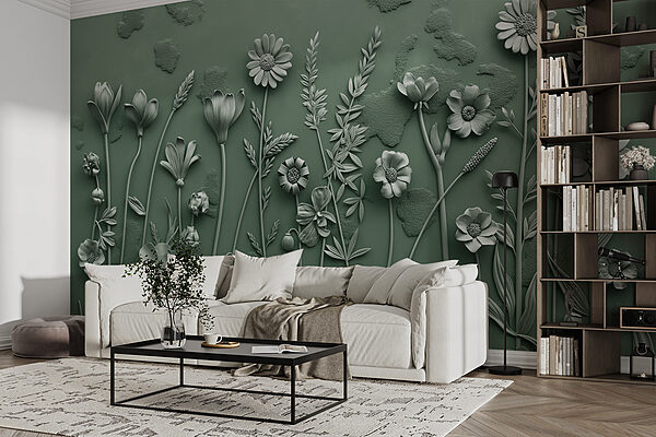 Una escultura gris de flores y plantas Una escultura gris de flores y plantas