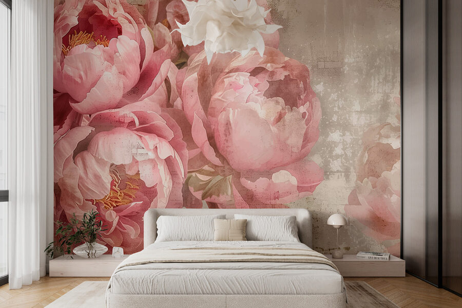 Un grupo de flores rosas