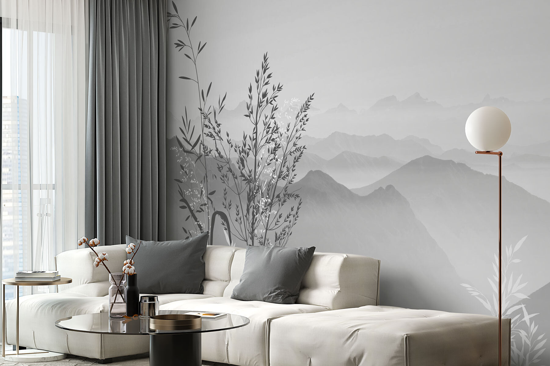 A landscape with mountains and plants