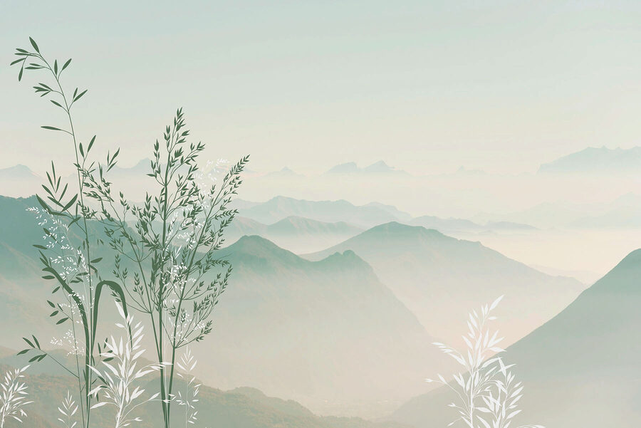 Un paisaje con montañas y árboles