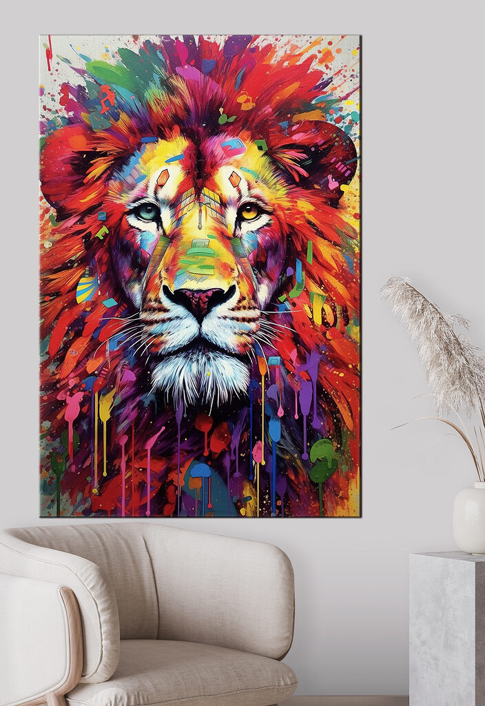 A colorful lion with white whiskers A colorful lion with white whiskers