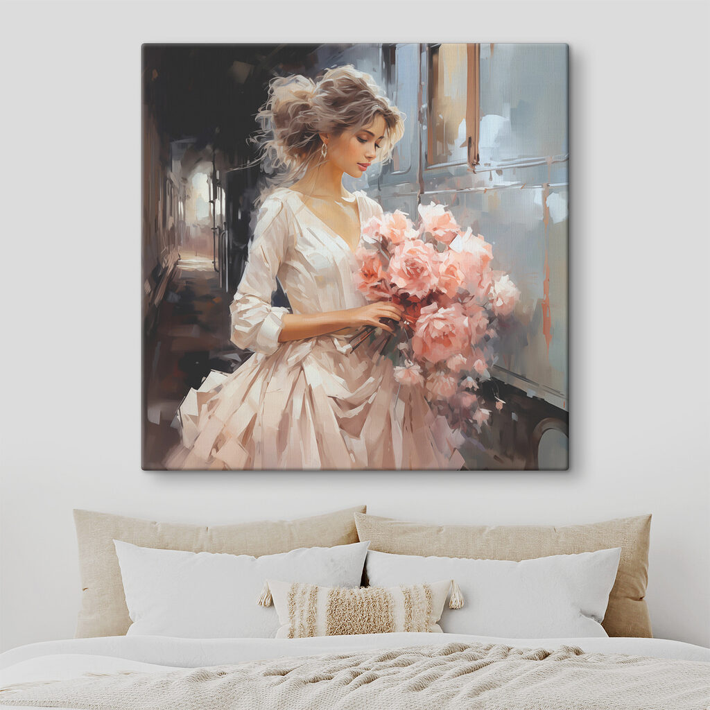 A woman holding flowers in a train A woman holding flowers in a train