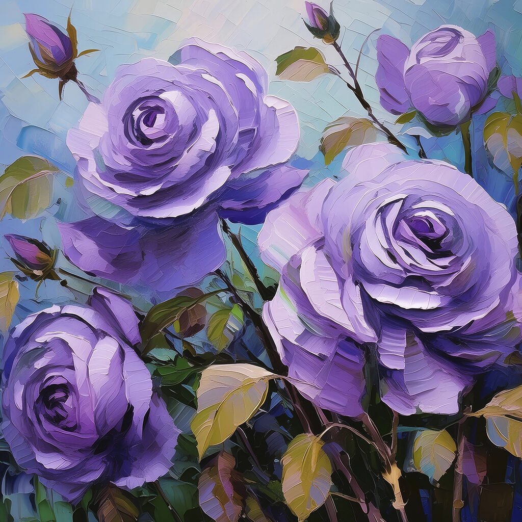 A painting of purple roses A painting of purple roses
