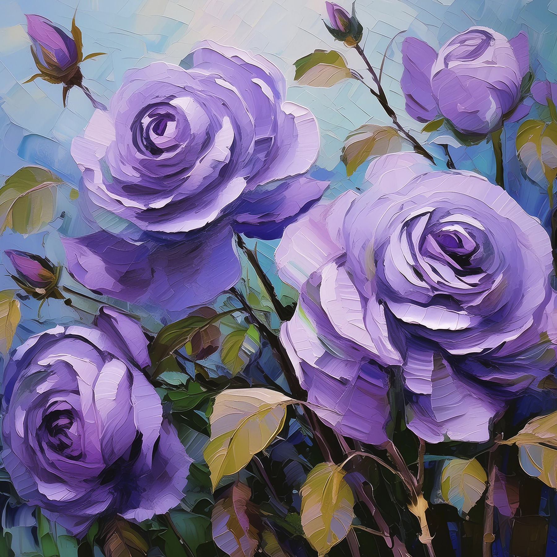 A painting of purple roses A painting of purple roses
