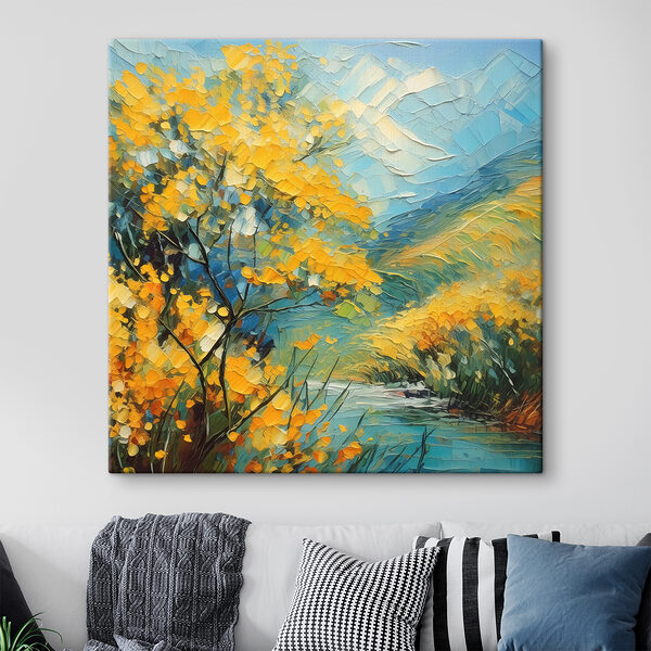 Cuadros Un cuadro en el que se ve un río con flores amarillas (SKU: s39415) Cuadros Cuadros Un cuadro en el que se ve un río con flores amarillas (SKU: s39415)