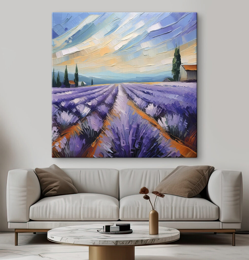 A painting of a lavender field