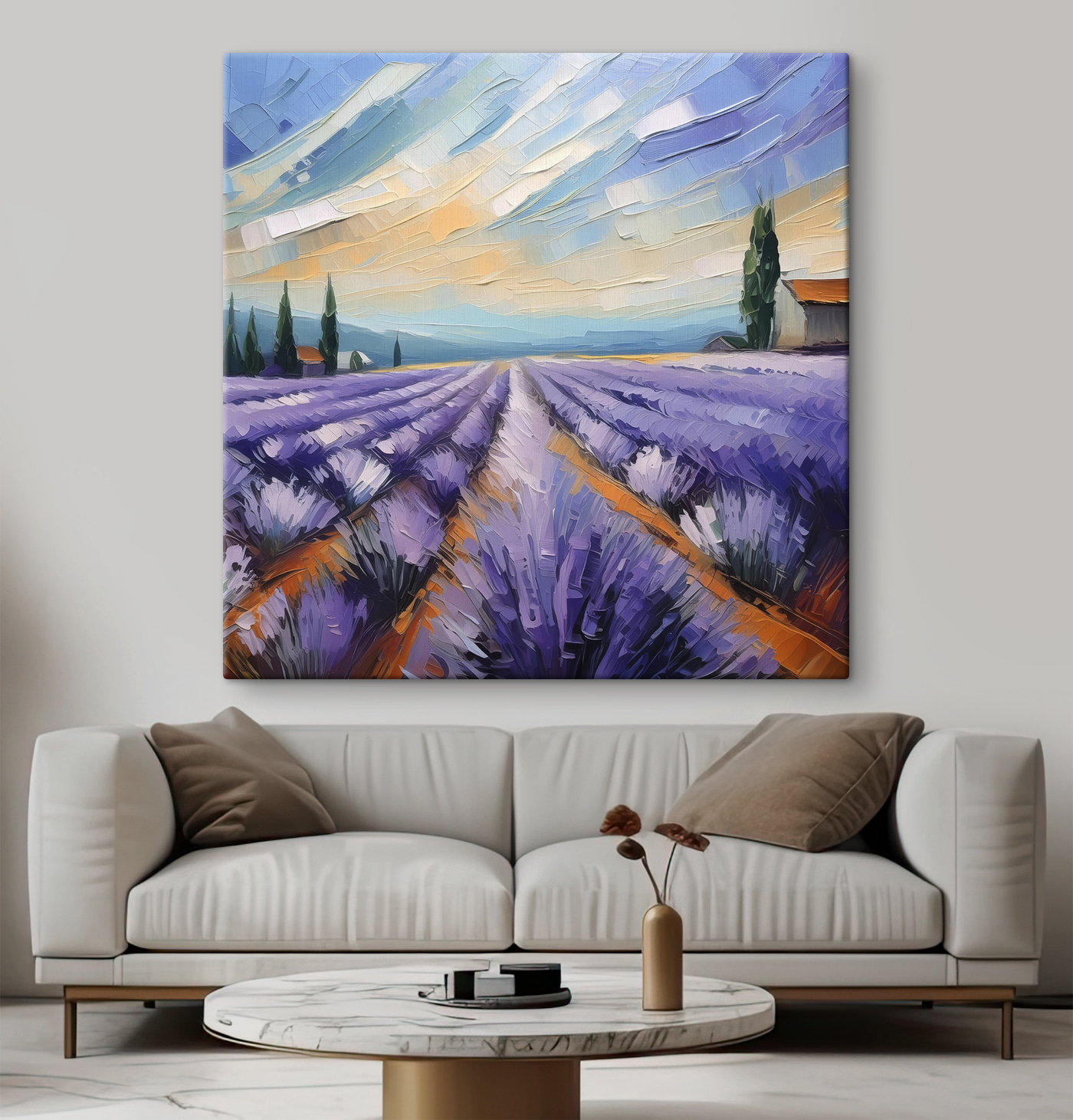 A painting of a lavender field