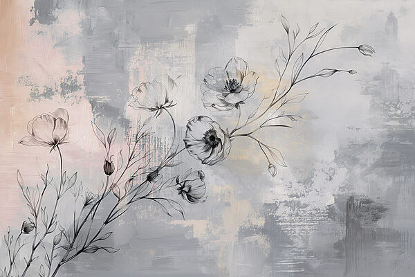 Dibujo de flores sobre fondo gris Dibujo de flores sobre fondo gris