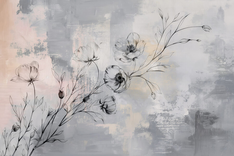 Dibujo de flores sobre fondo gris