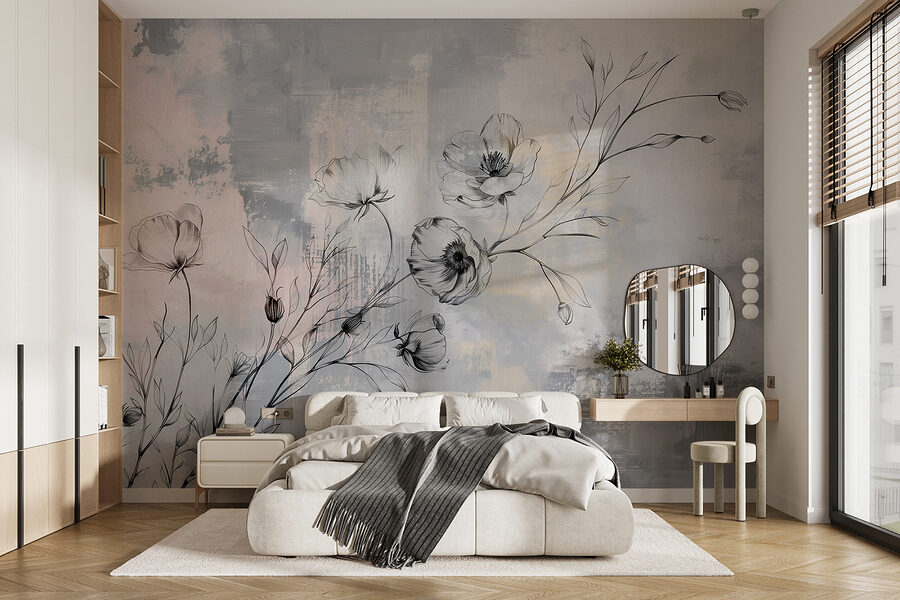Dibujo de flores sobre fondo gris