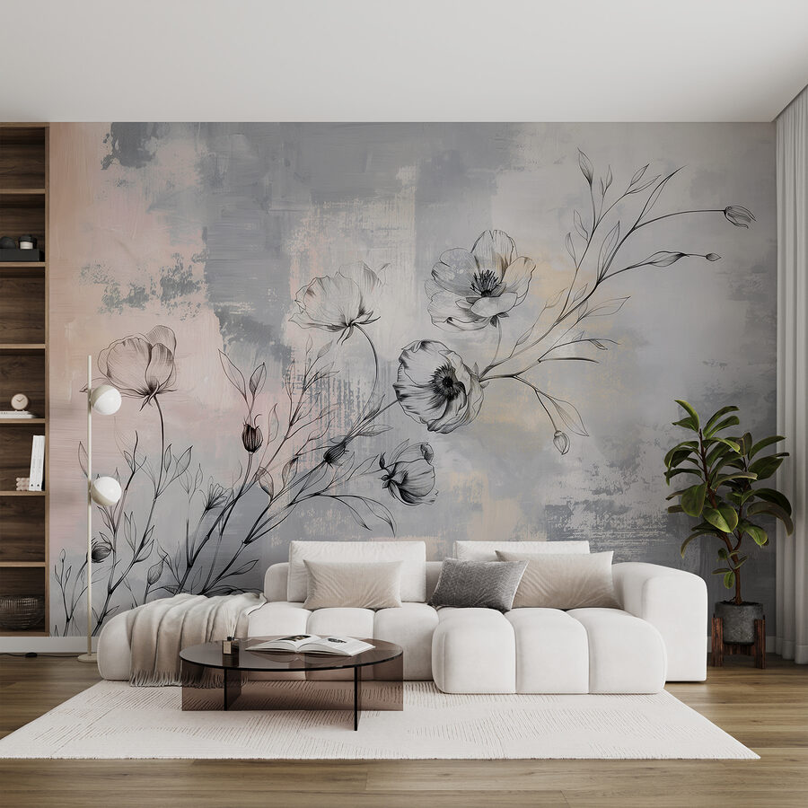 Dibujo de flores sobre fondo gris