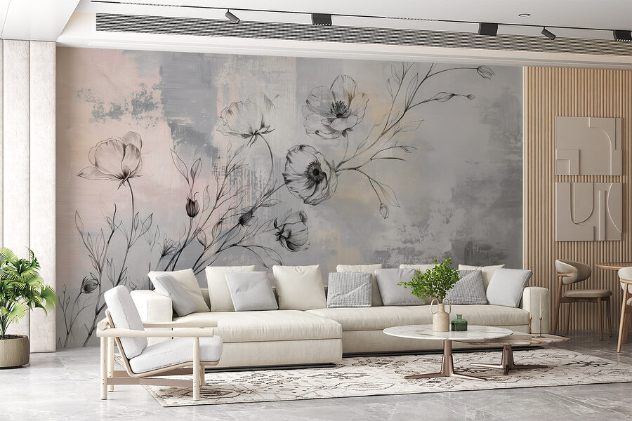 Dibujo de flores sobre fondo gris