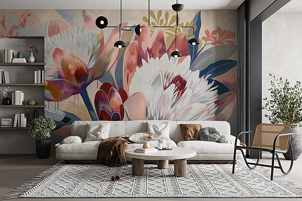A painting of flowers on a surface