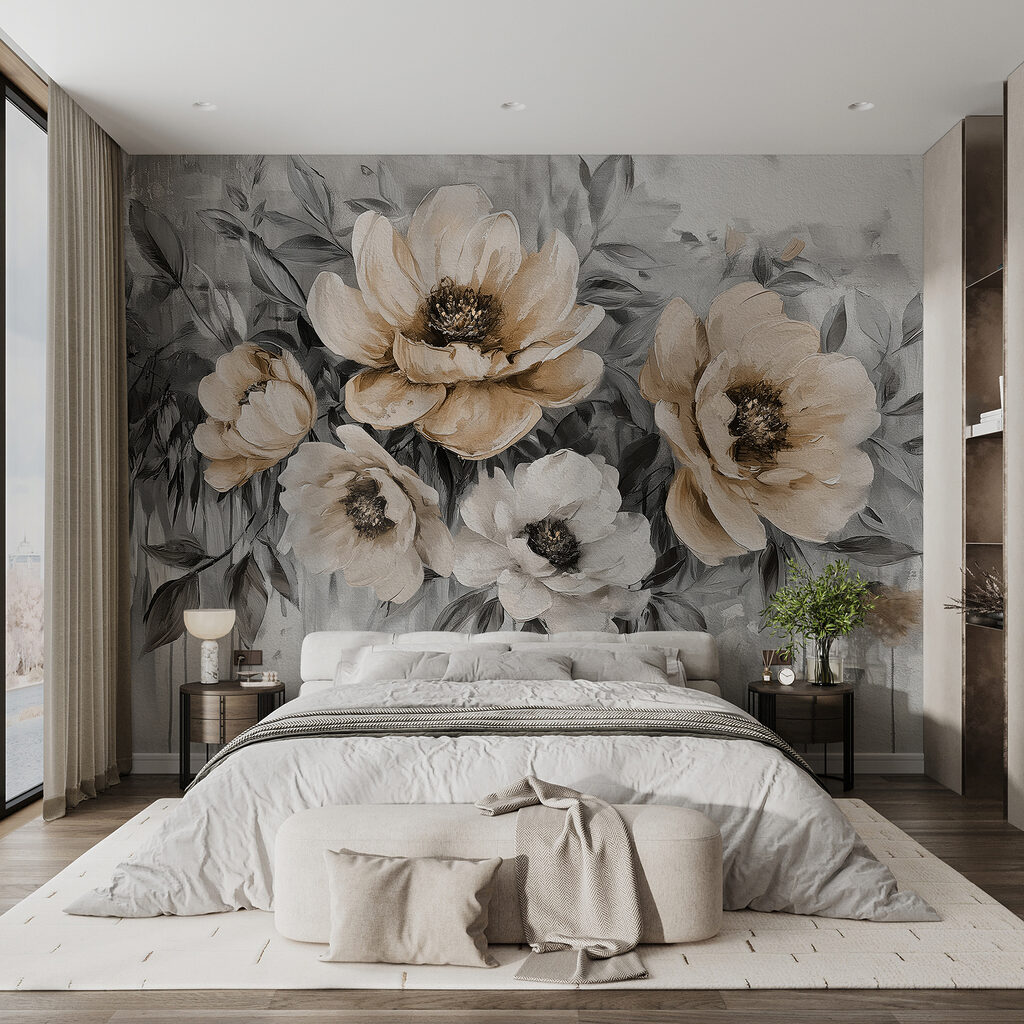 A painting of flowers on a white background