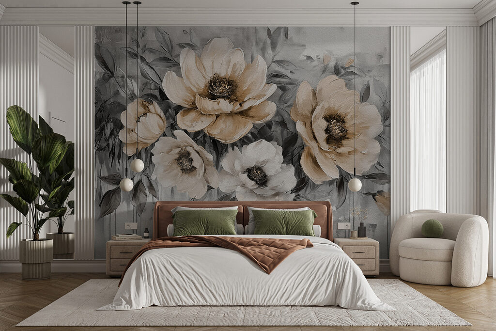 A painting of flowers on a white background
