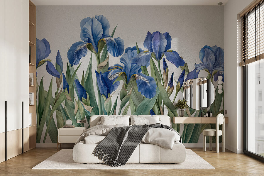Un grupo de flores azules