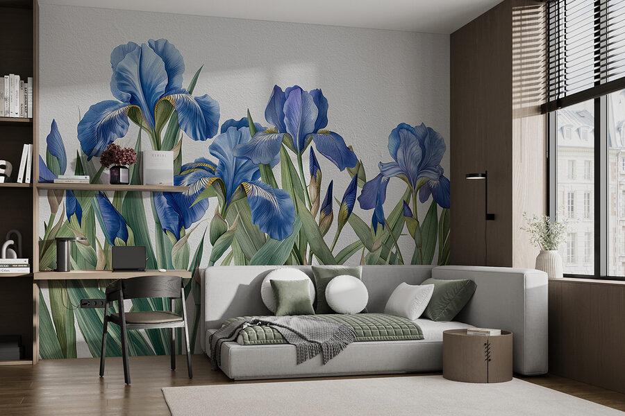 Un grupo de flores azules