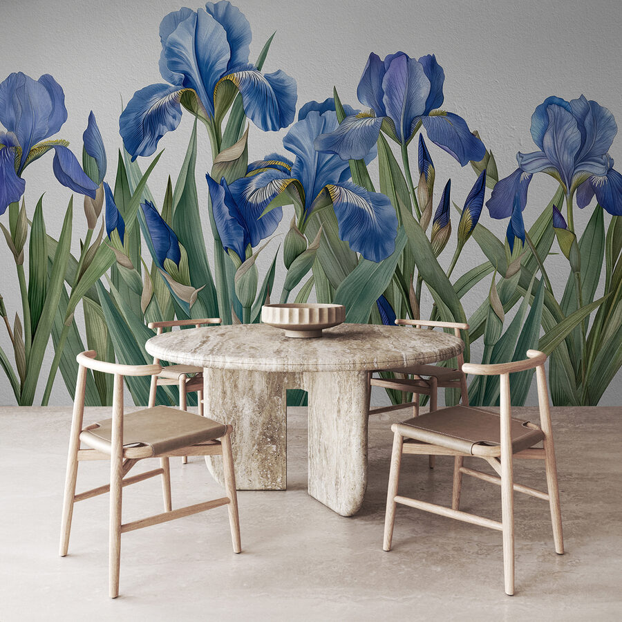Un grupo de flores azules
