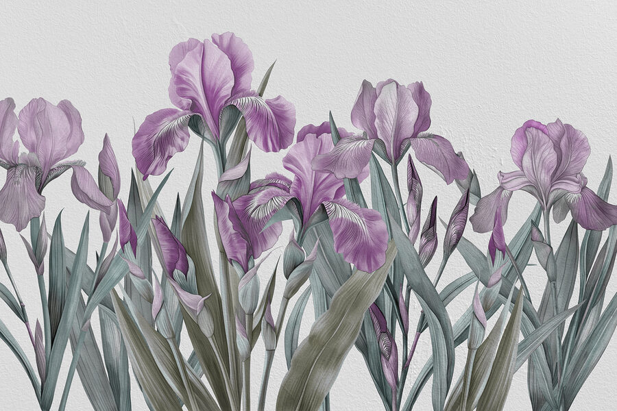 Un grupo de flores moradas