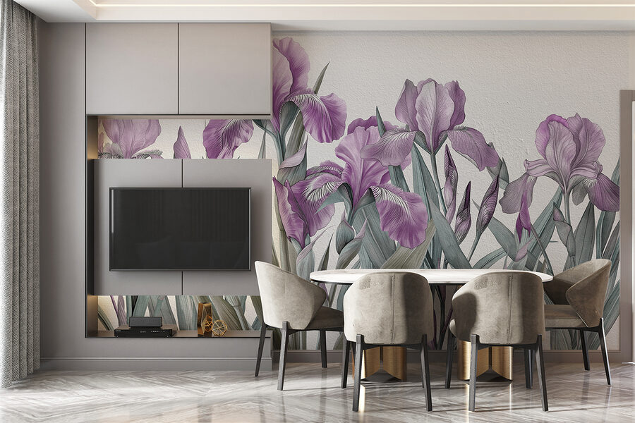 Un grupo de flores moradas