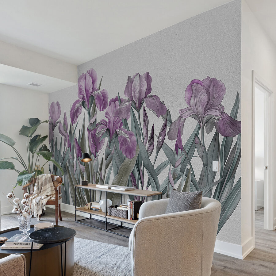 Un grupo de flores moradas