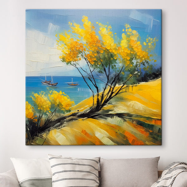 Cuadros Un cuadro en el que se ven un árbol amarillo y unos barcos en el agua (SKU: s39419) Cuadros Cuadros Un cuadro en el que se ven un árbol amarillo y unos barcos en el agua (SKU: s39419)