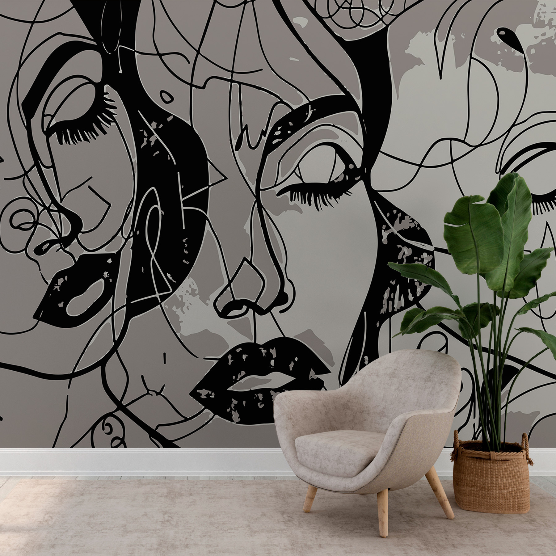 A black and white image of a woman's face