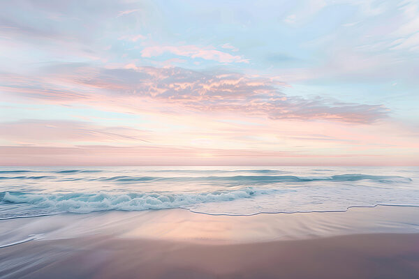 Una playa con olas y un cielo rosa Una playa con olas y un cielo rosa