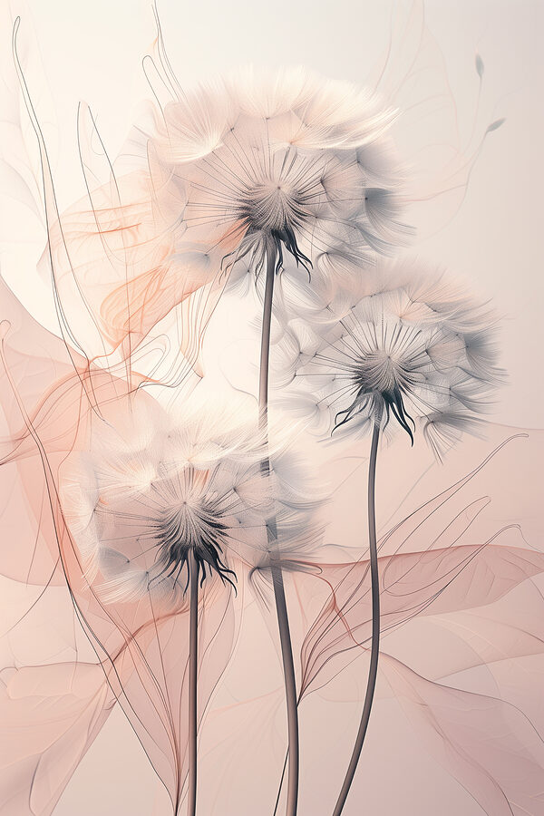 A group of dandelions with white and orange lines A group of dandelions with white and orange lines