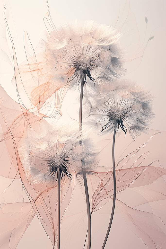 A group of dandelions with white and orange lines A group of dandelions with white and orange lines