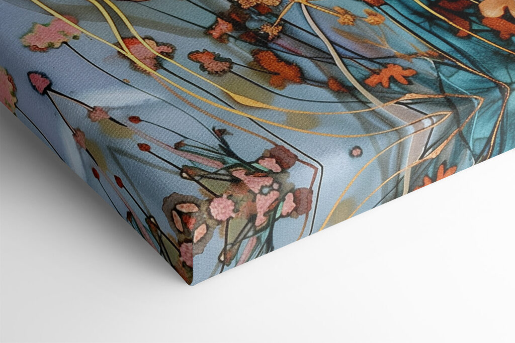 A painting of flowers on a blue background A painting of flowers on a blue background