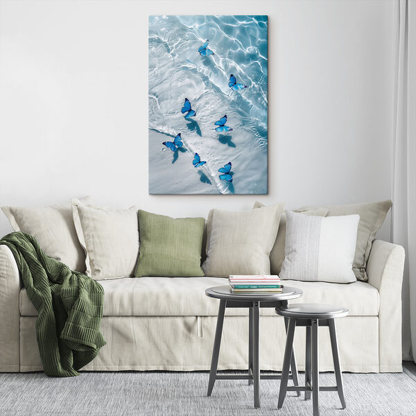 Cuadros Cuadros Un grupo de mariposas azules flotando en el agua (SKU: s39227)