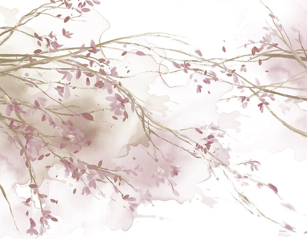 Watercolor of a tree branch with pink flowers