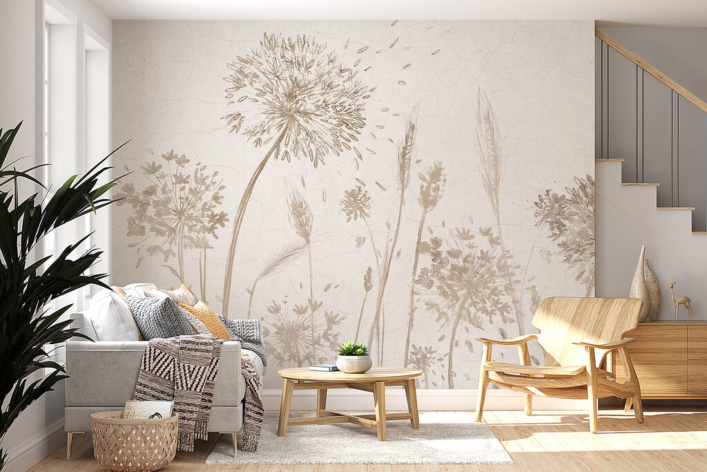 Drawing of dandelions and wheat