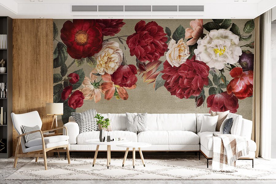 Fotomurales Grupo de flores sobre fondo gris - Imagen 4