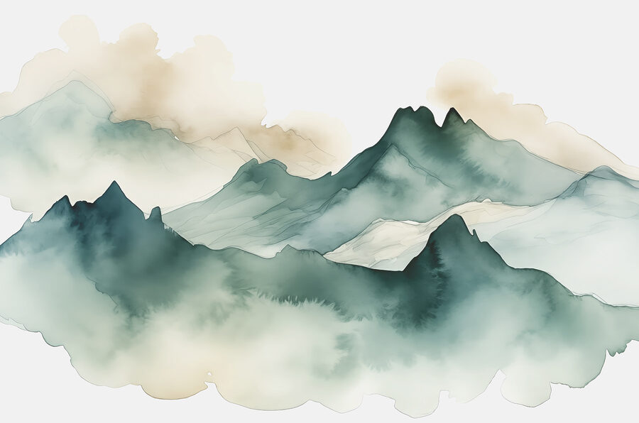 Pintura de montañas y niebla