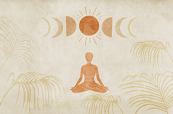 Dibujo de una persona meditando en medio del campo Dibujo de una persona meditando en medio del campo