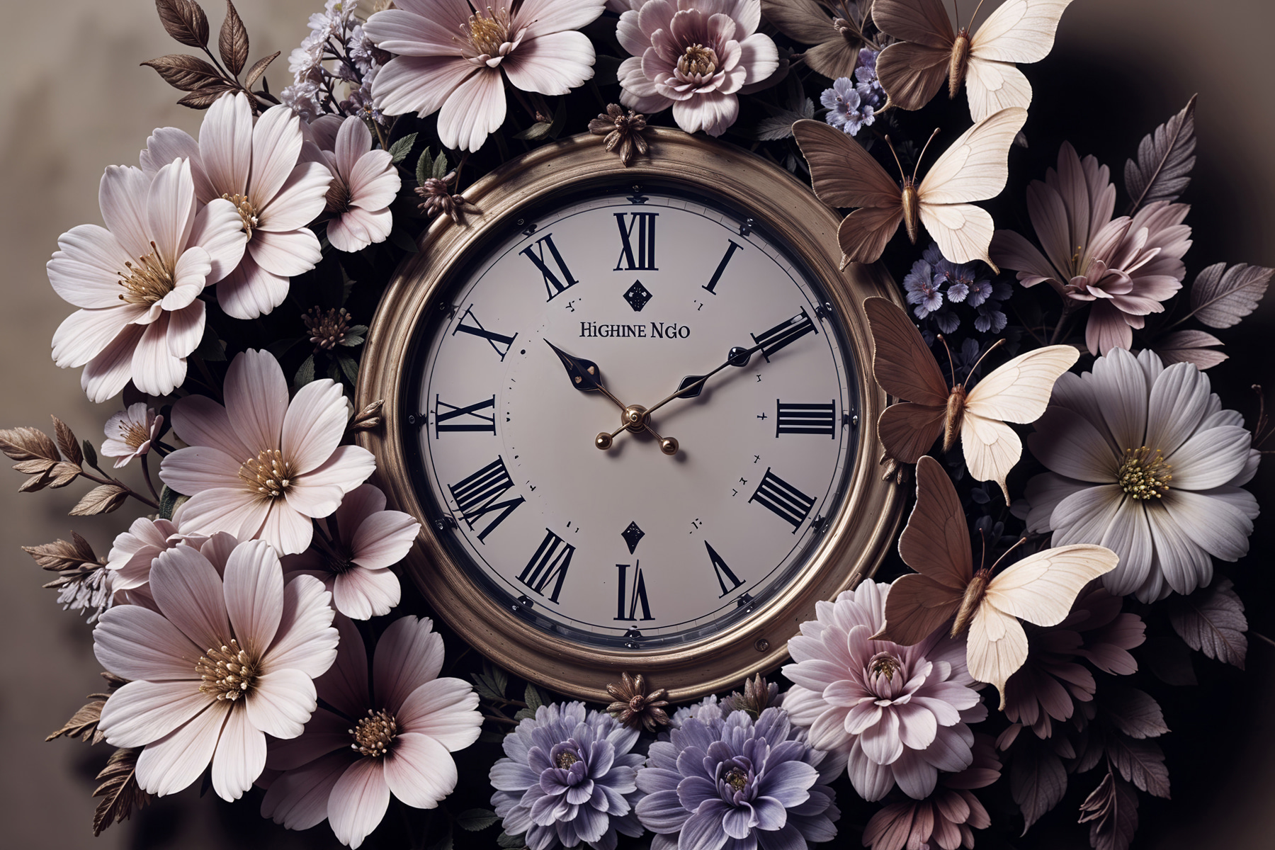 Clock surrounded by flowers Clock surrounded by flowers