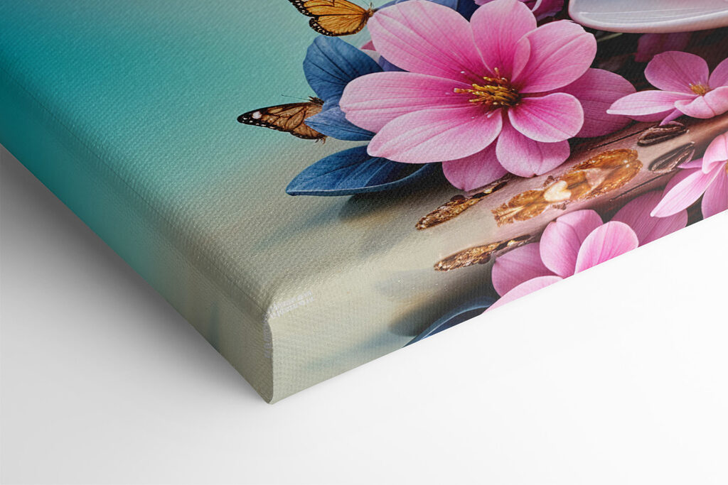 Cup of tea with flowers and butterflies