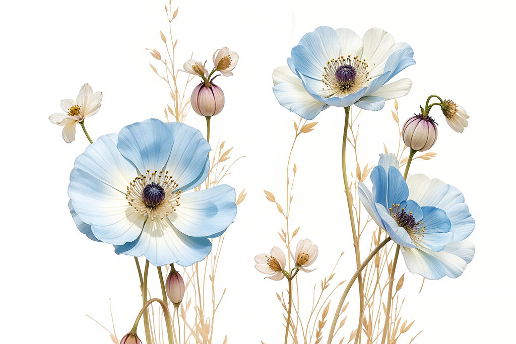 Group of blue and white flowers Group of blue and white flowers