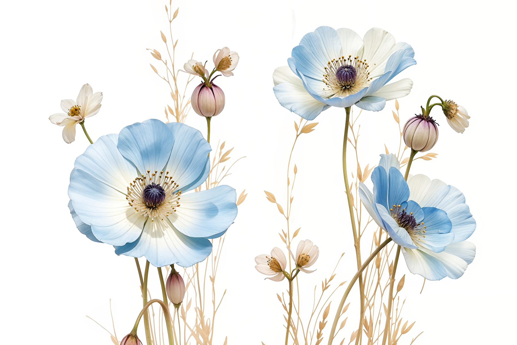 Group of blue and white flowers Group of blue and white flowers