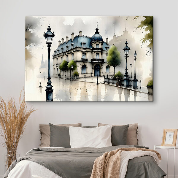 Cuadros Cuadro de un edificio con árboles y una farola (SKU: s39391) Cuadros Cuadros Cuadro de un edificio con árboles y una farola (SKU: s39391)